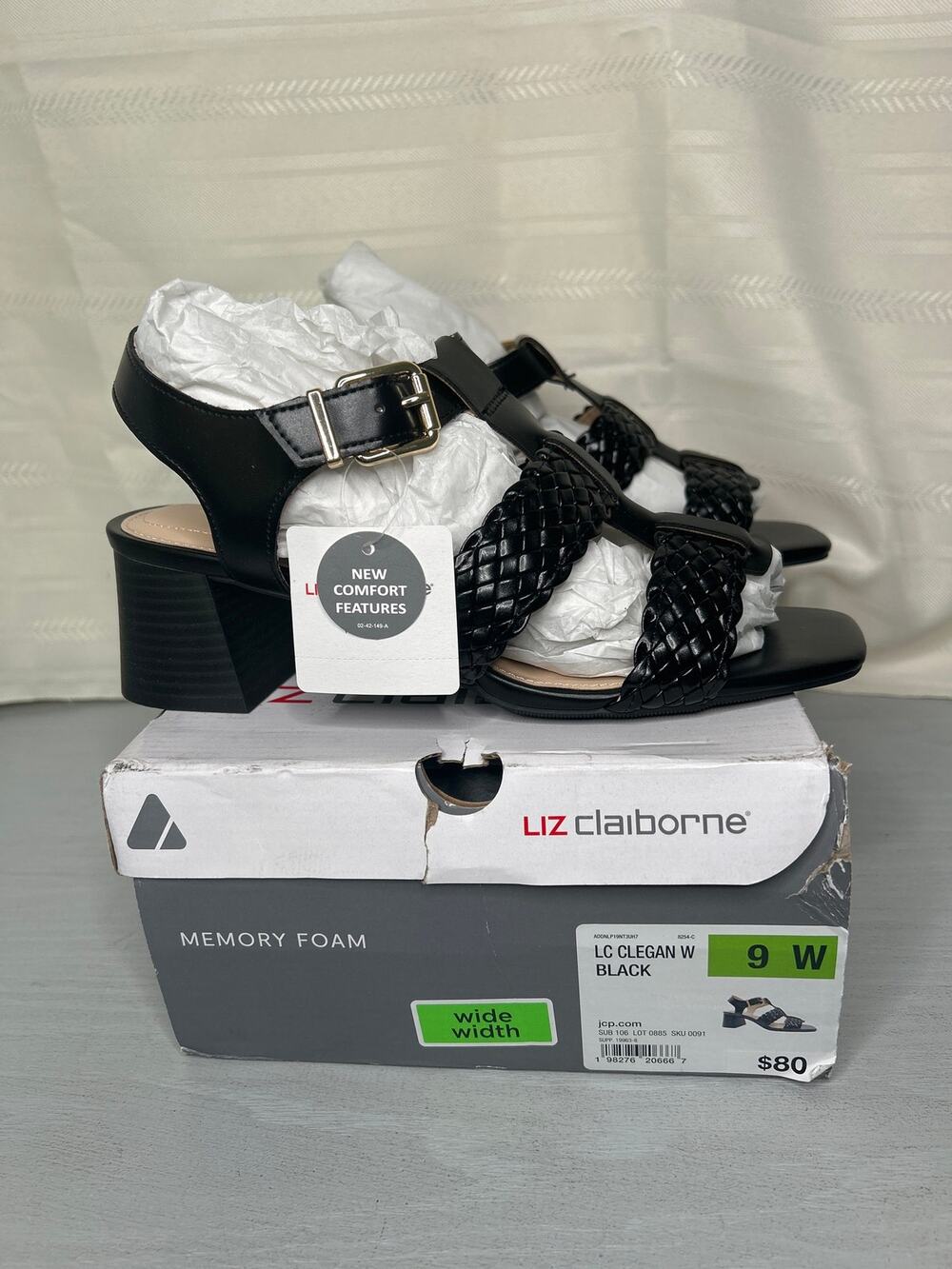 Liz Claiborne Clegan Heeled Sandals Black Womens Size 9 Wide